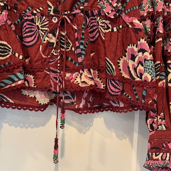 FARM Rio Mock Neck Ruffle Blouse Size M - Picture 6 of 8